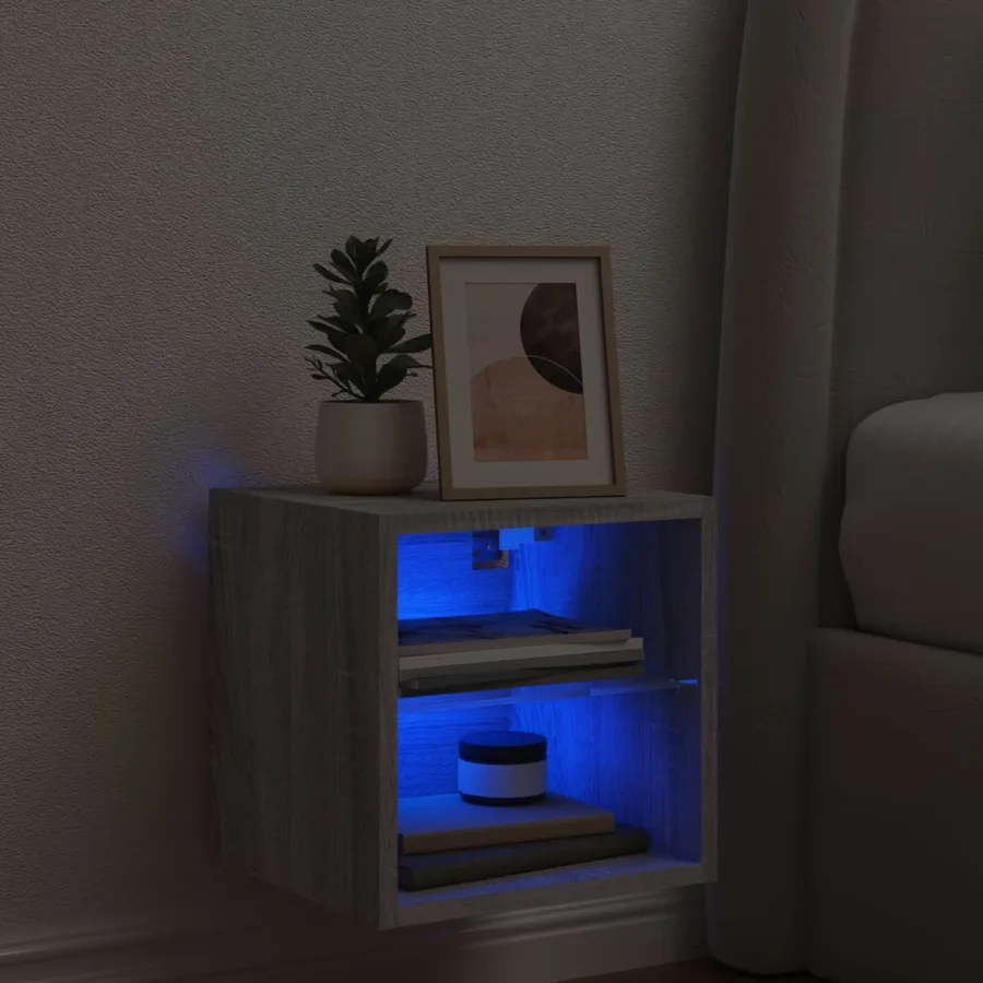 Meuble TV mural avec lumières LED sonoma gris 30x28,5x30 cm - 3