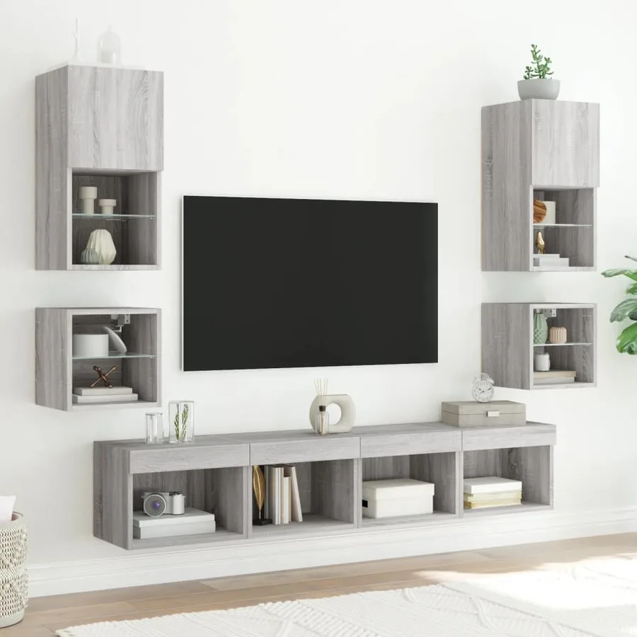 Meuble TV mural avec lumières LED sonoma gris 30x28,5x30 cm - 5