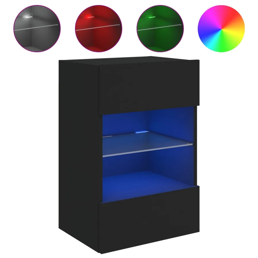 Meuble TV mural avec lumières LED noir 40x30x60,5 cm - 2