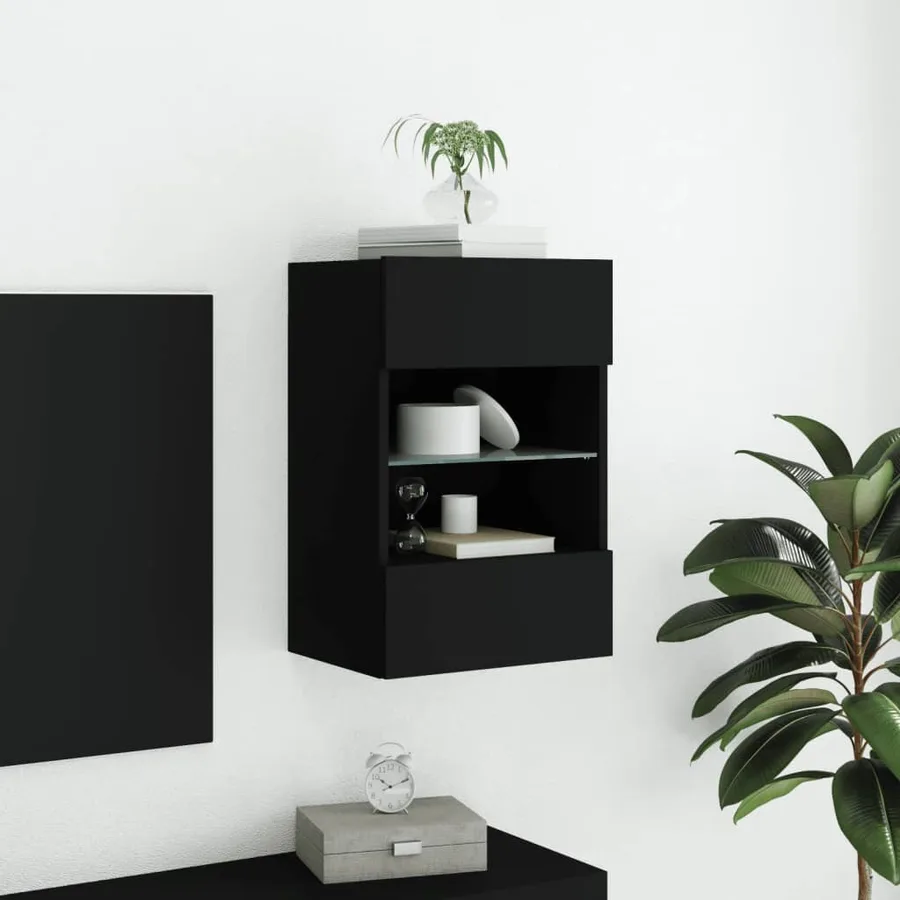 Meuble TV mural avec lumières LED noir 40x30x60,5 cm - 4