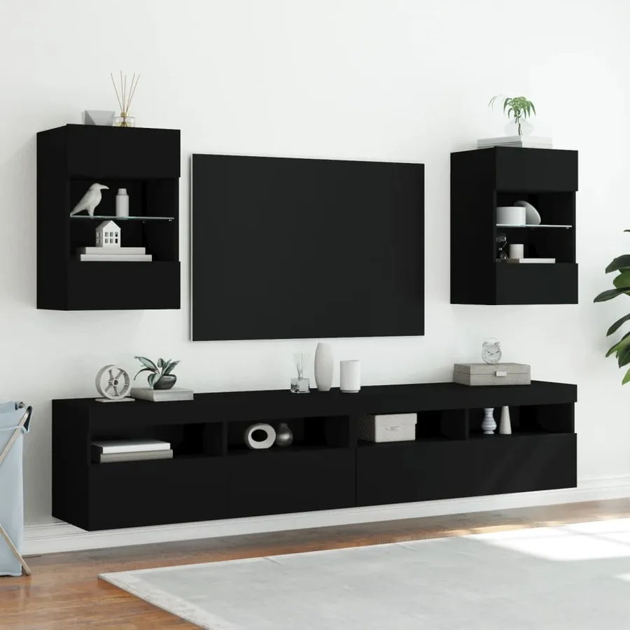 Meuble TV mural avec lumières LED noir 40x30x60,5 cm - 5