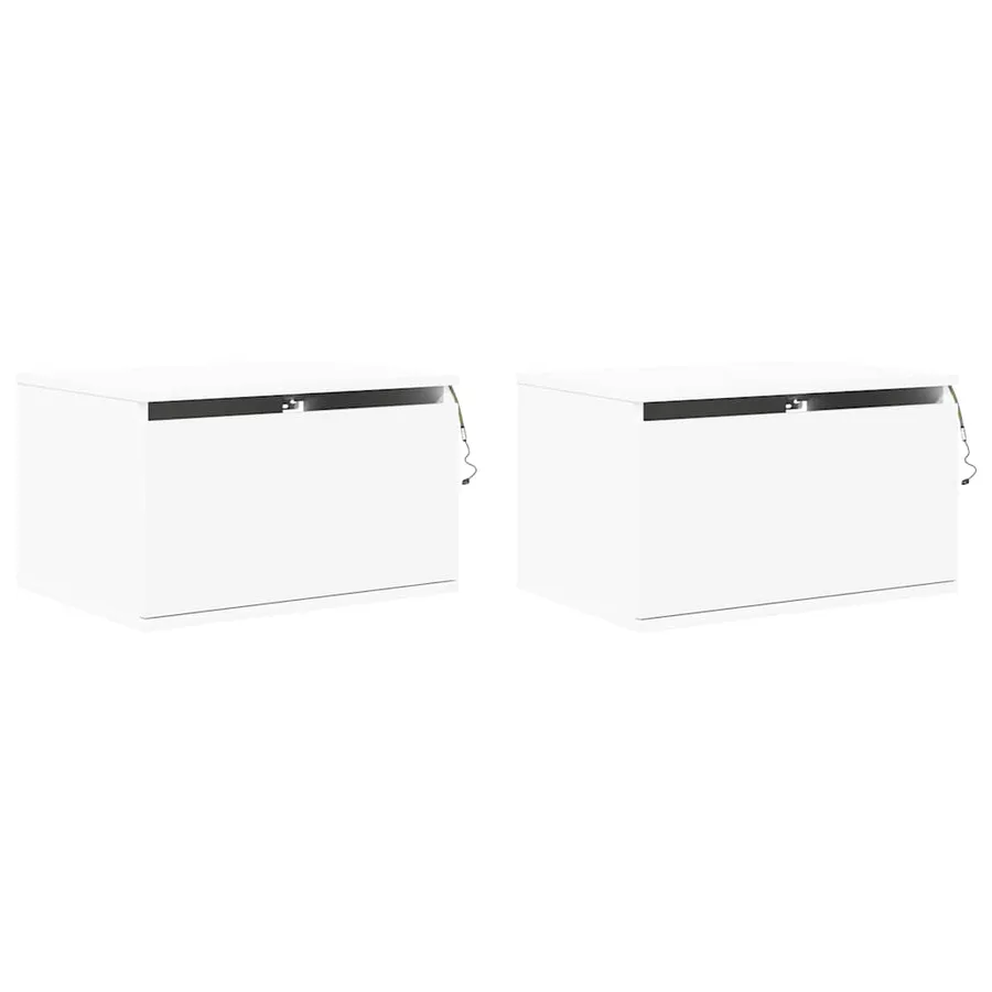 Tables de chevet murales avec lumières LED 2 pcs blanc - 3