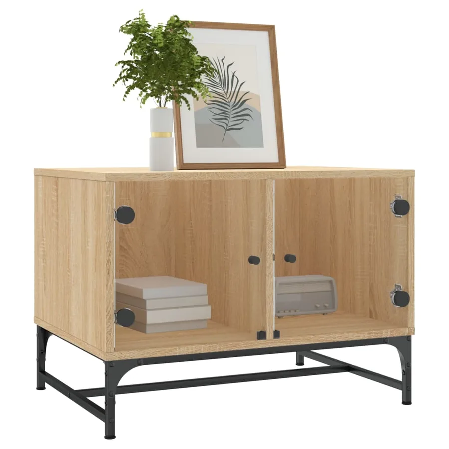 Table basse avec portes en verre chêne sonoma 68,5x50x50 cm - 3
