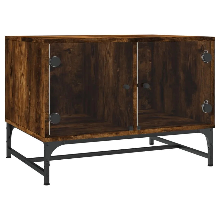 Table basse avec portes en verre chêne fumé 68,5x50x50 cm - 2
