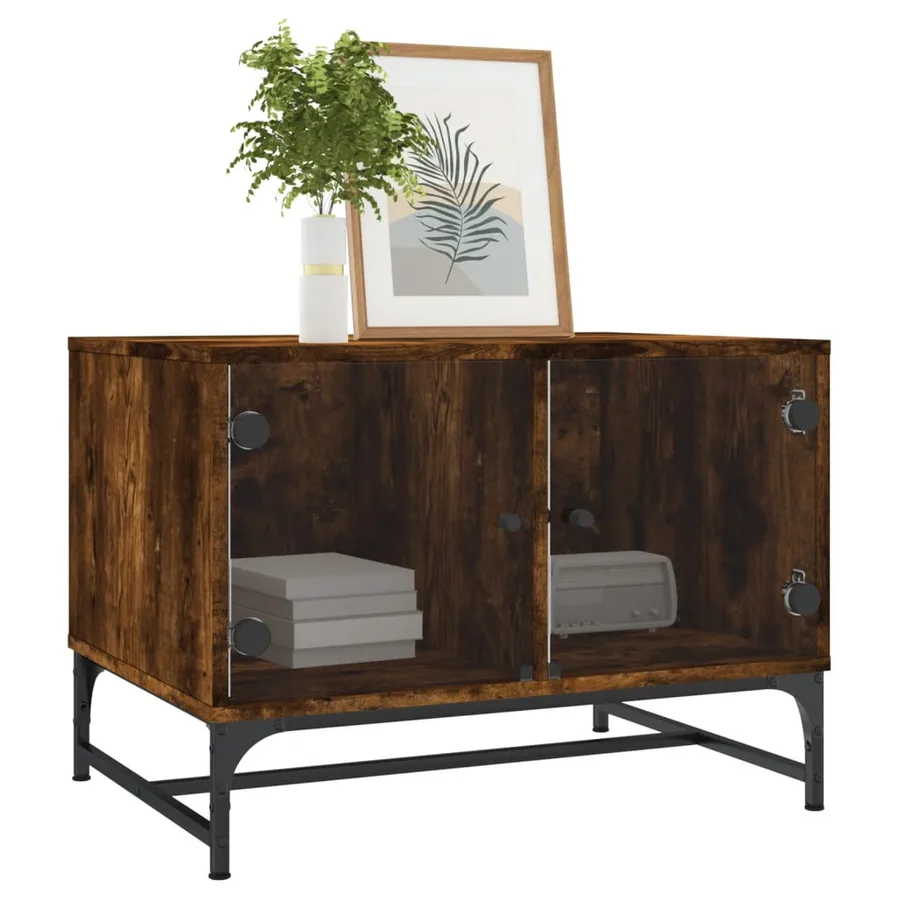 Table basse avec portes en verre chêne fumé 68,5x50x50 cm - 3