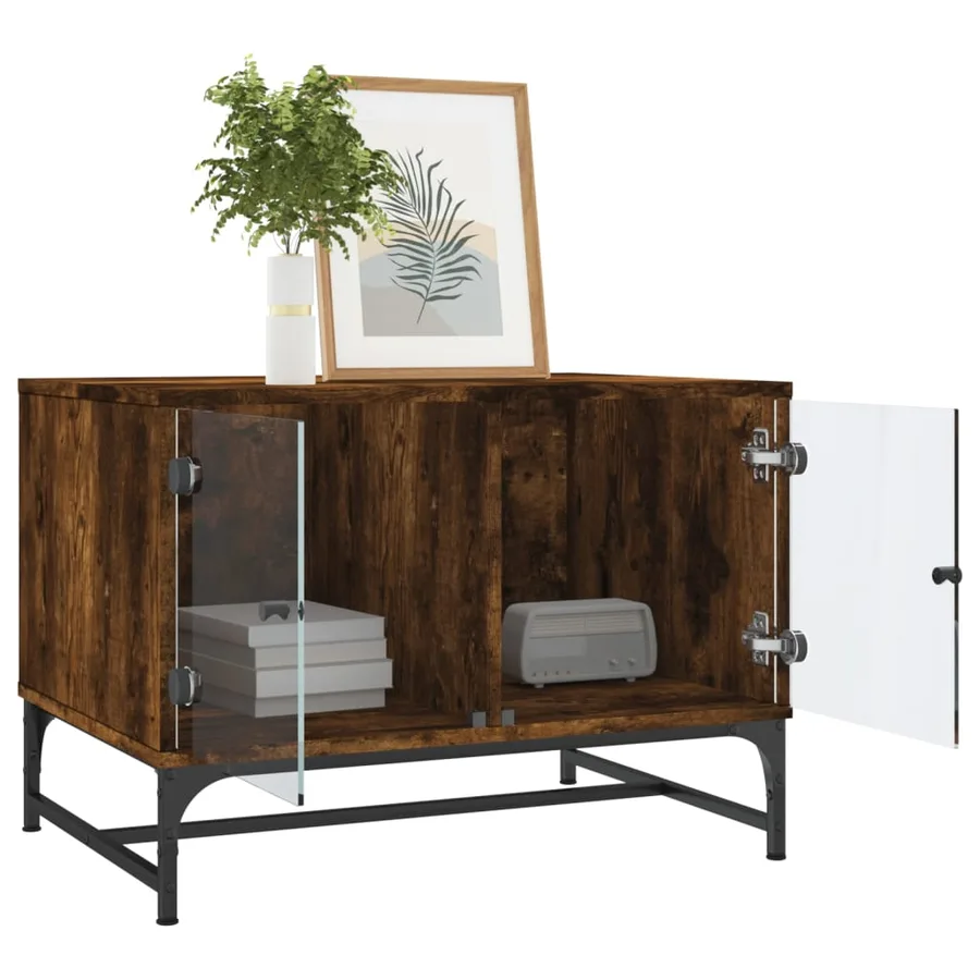 Table basse avec portes en verre chêne fumé 68,5x50x50 cm - 4