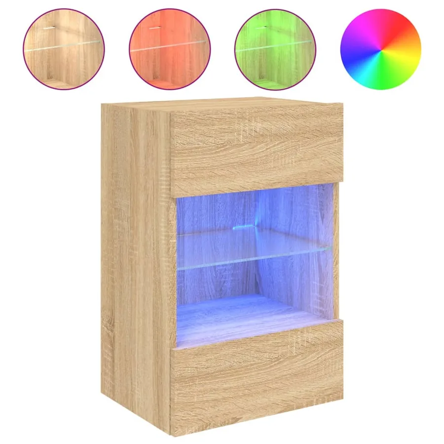 Meuble TV mural avec lumières LED chêne sonoma 40x30x60,5 cm - 2