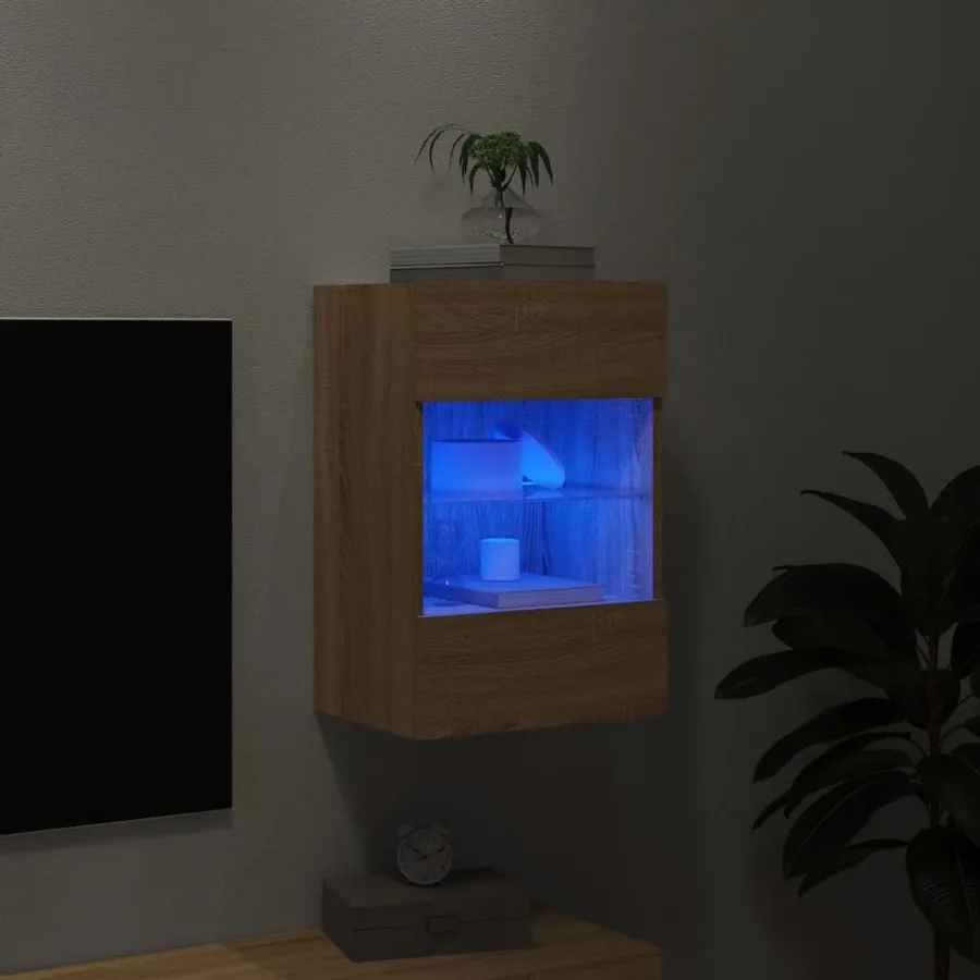 Meuble TV mural avec lumières LED chêne sonoma 40x30x60,5 cm - 3