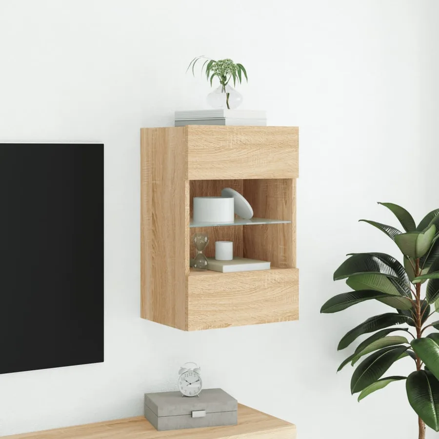 Meuble TV mural avec lumières LED chêne sonoma 40x30x60,5 cm - 4