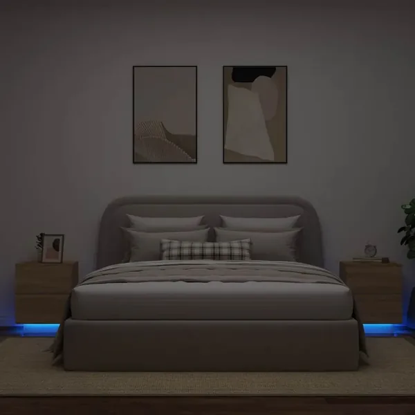 Armoires de chevet et lumières LED 2 pcs chêne sonoma