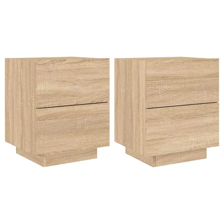 Armoires de chevet et lumières LED 2 pcs chêne sonoma - 2