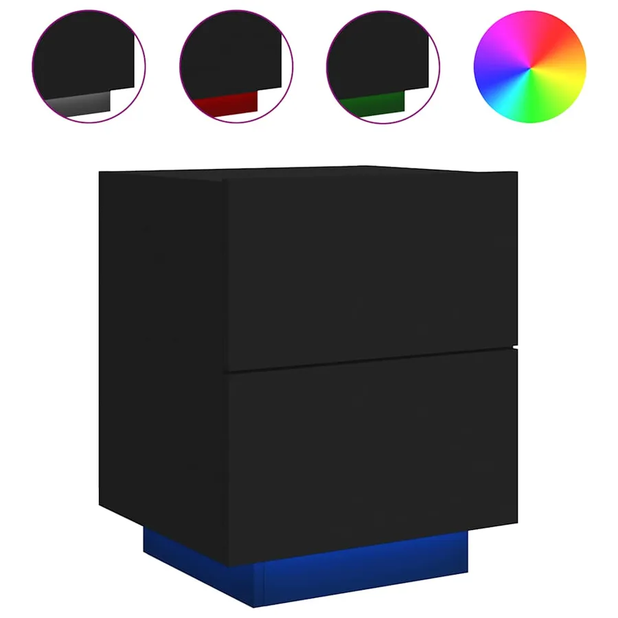 Armoire de chevet avec lumières LED noir bois d'ingénierie - 2
