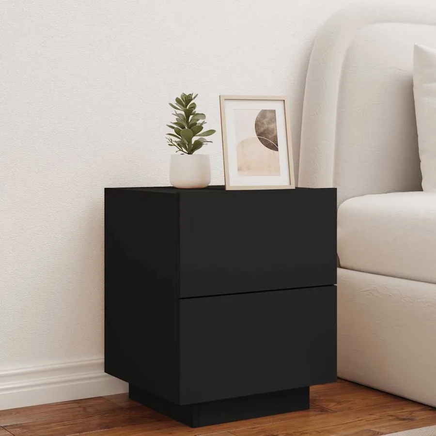 Armoire de chevet avec lumières LED noir bois d'ingénierie - 4