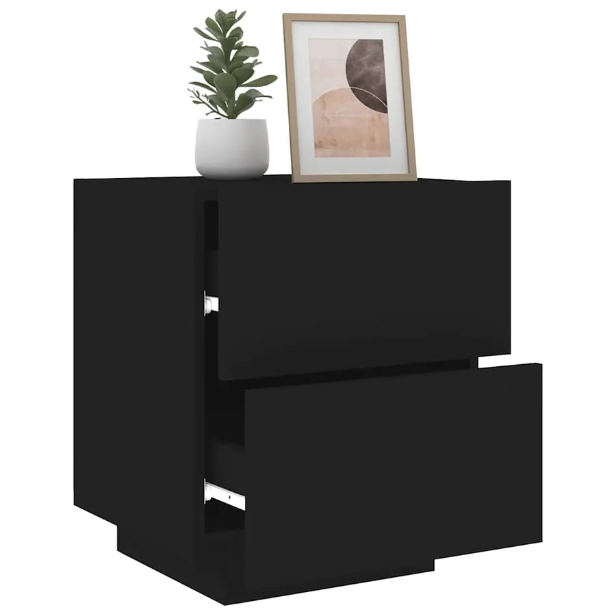 Armoire de chevet avec lumières LED noir bois d'ingénierie - 5