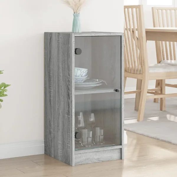 Armoire latérale avec portes en verre sonoma gris 35x37x75,5 cm