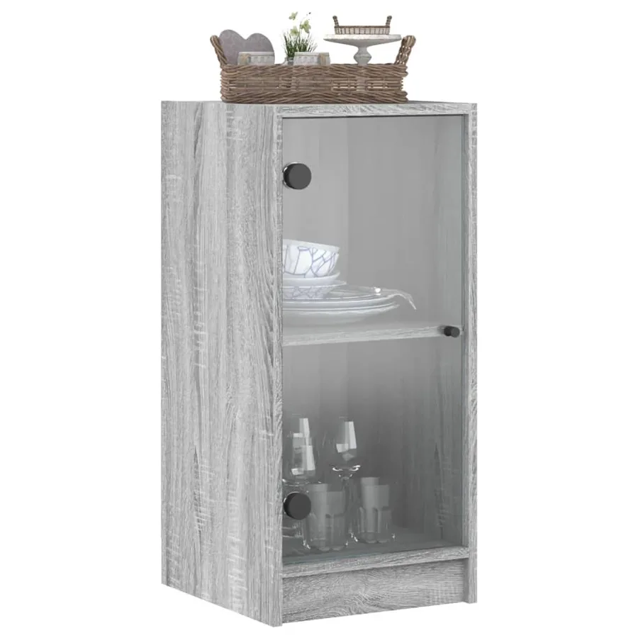 Armoire latérale avec portes en verre sonoma gris 35x37x75,5 cm - 4