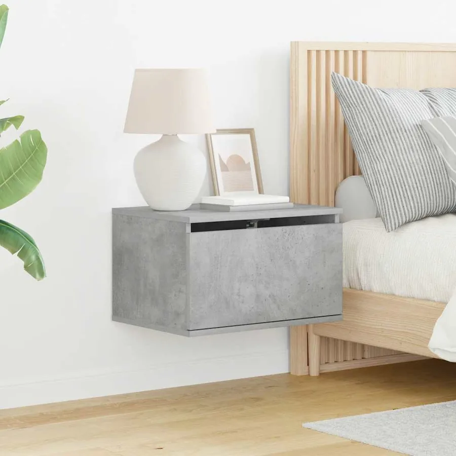 Tables de chevet murales avec lumières LED 2 pcs gris béton - 4