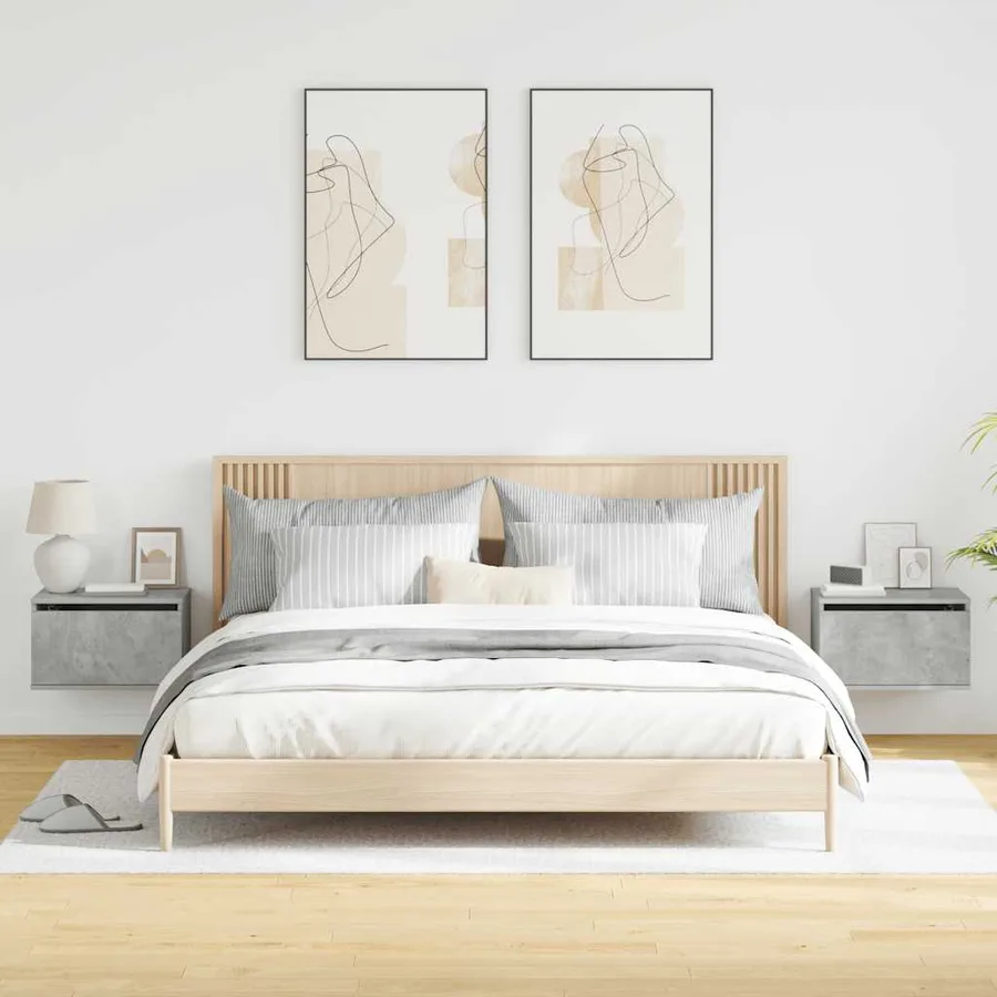 Tables de chevet murales avec lumières LED 2 pcs gris béton - 5