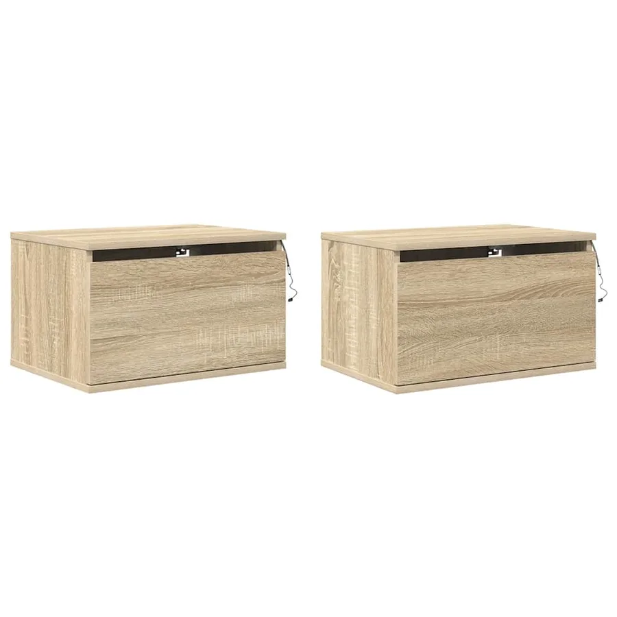 Tables de chevet murales avec lumières LED 2 pcs chêne sonoma - 3