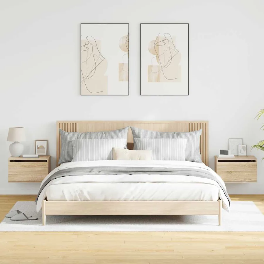 Tables de chevet murales avec lumières LED 2 pcs chêne sonoma - 5