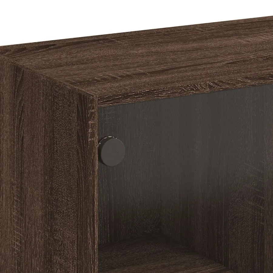 Table basse avec portes en verre chêne marron 102x50x42 cm - 10