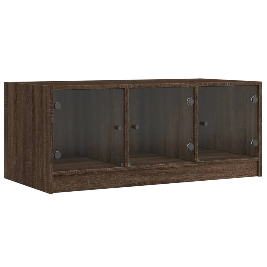 Table basse avec portes en verre chêne marron 102x50x42 cm - 2