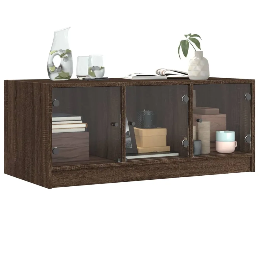 Table basse avec portes en verre chêne marron 102x50x42 cm - 4