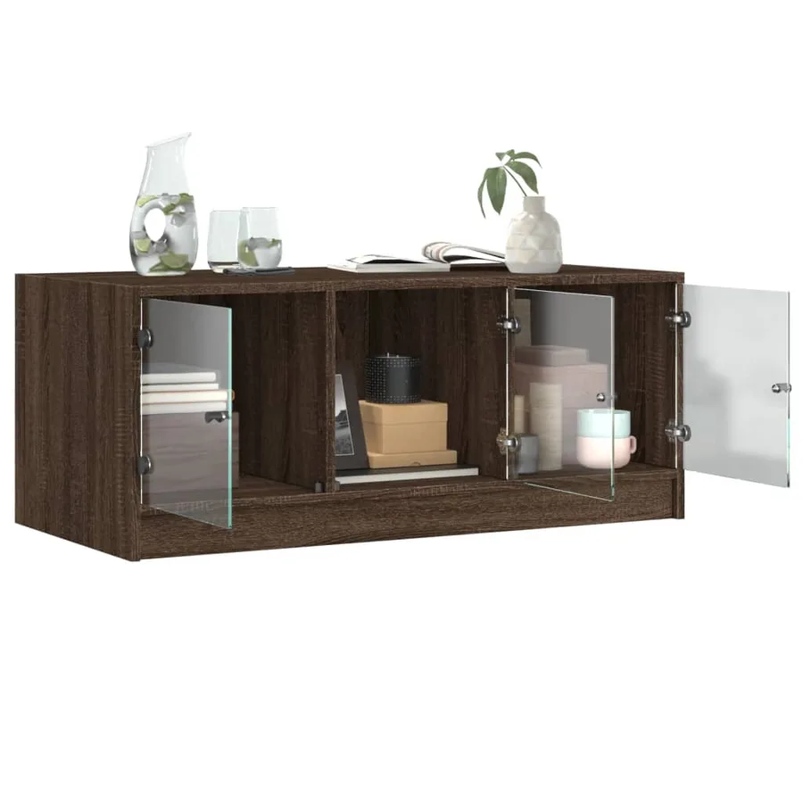 Table basse avec portes en verre chêne marron 102x50x42 cm - 5