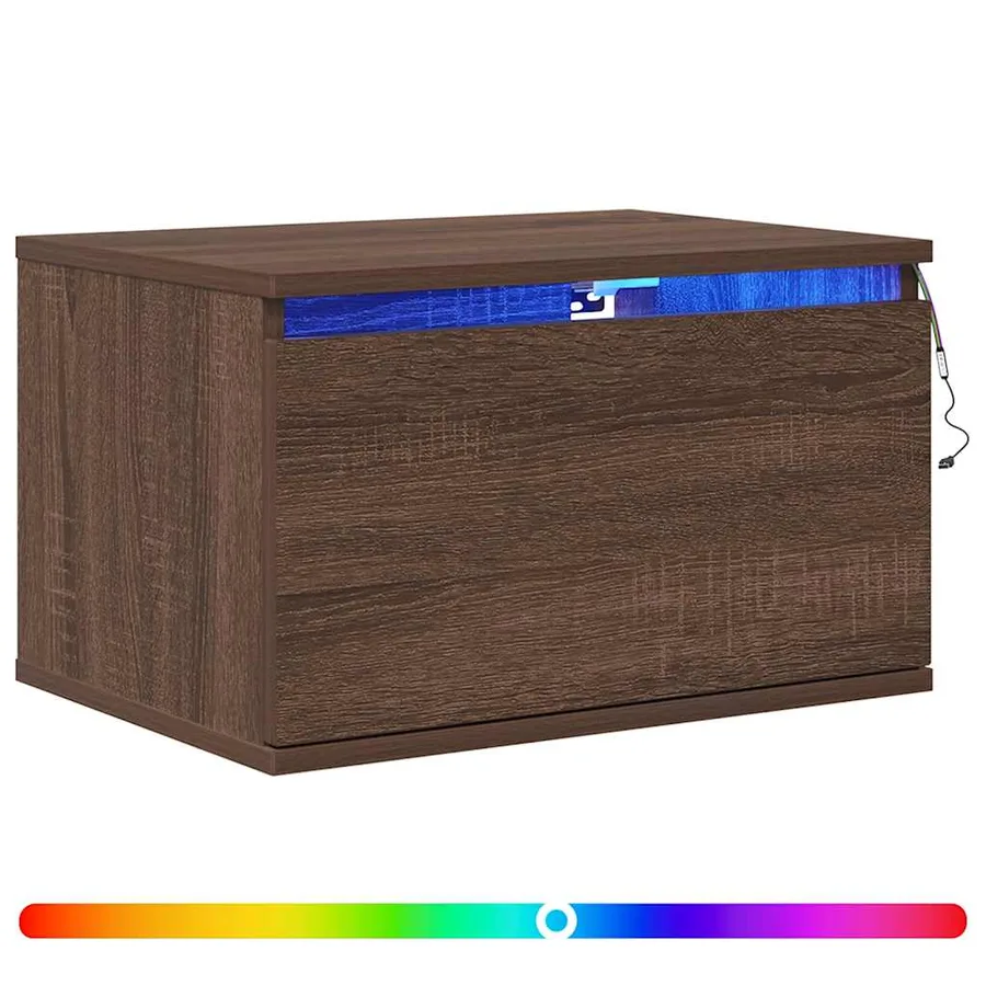 Table de chevet murale avec lumières LED chêne marron - 2