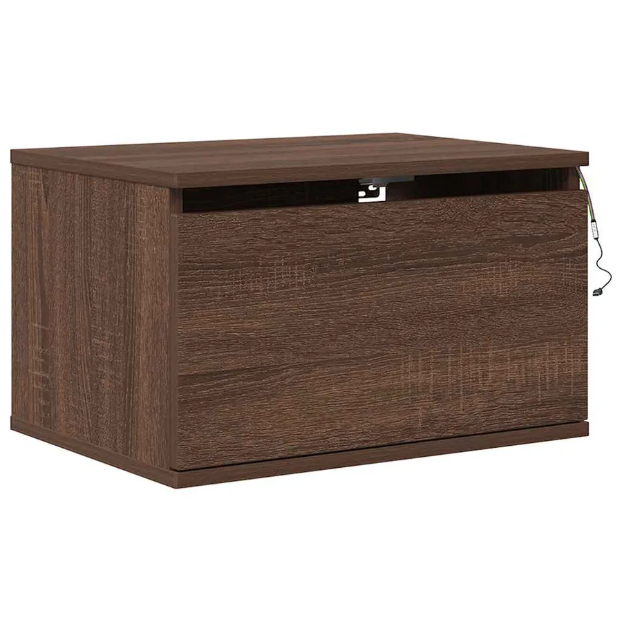 Table de chevet murale avec lumières LED chêne marron - 3