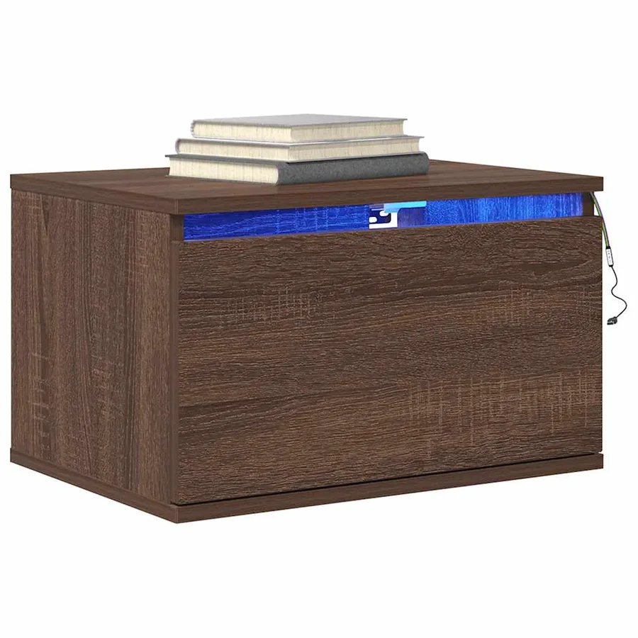 Table de chevet murale avec lumières LED chêne marron - 5