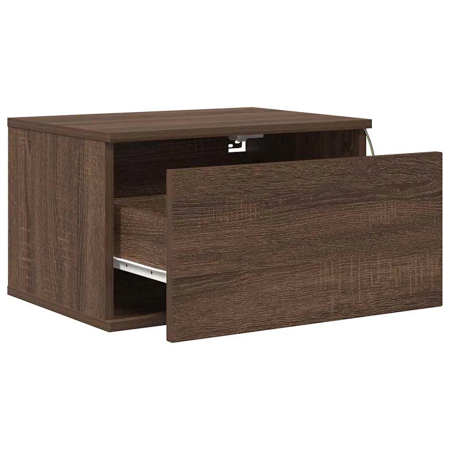 Table de chevet murale avec lumières LED chêne marron - 6