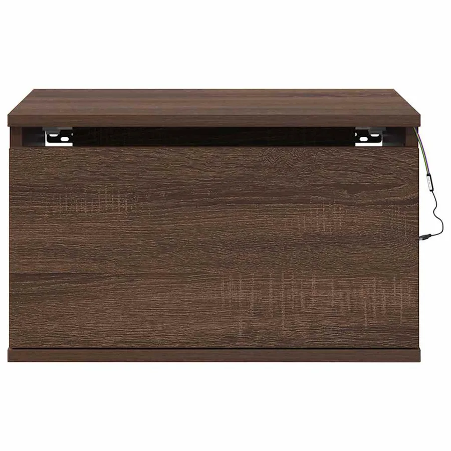 Table de chevet murale avec lumières LED chêne marron - 7