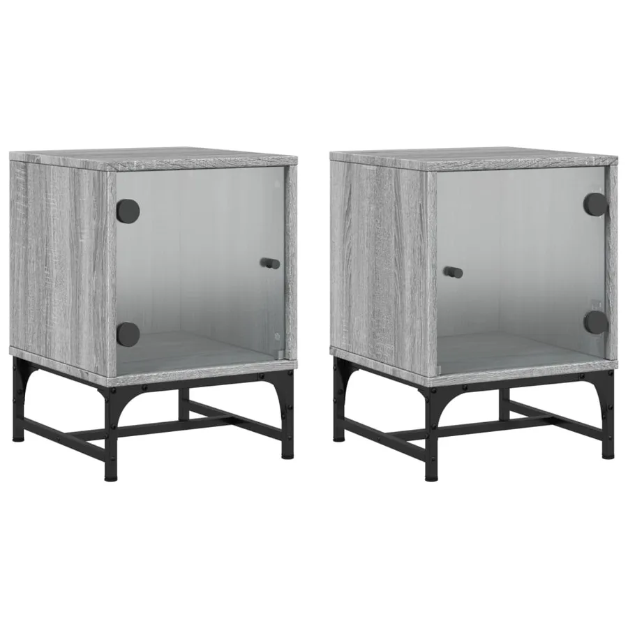 Tables de chevet et portes vitrées 2 pcs sonoma gris 35x37x50cm - 2