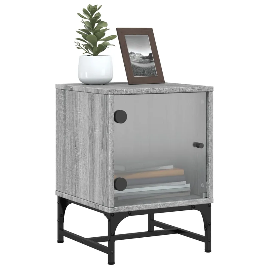 Tables de chevet et portes vitrées 2 pcs sonoma gris 35x37x50cm - 5