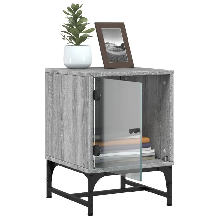Tables de chevet et portes vitrées 2 pcs sonoma gris 35x37x50cm - 6