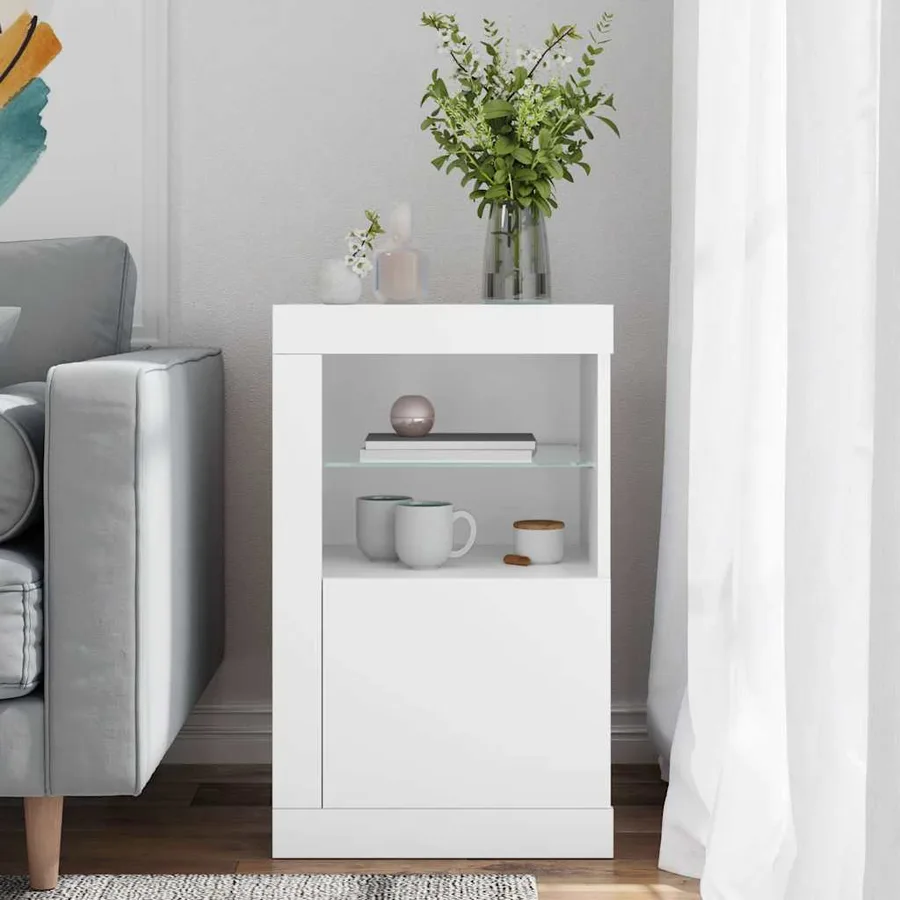 Armoire latérale avec éclairage LED blanc bois d'ingénierie - 3