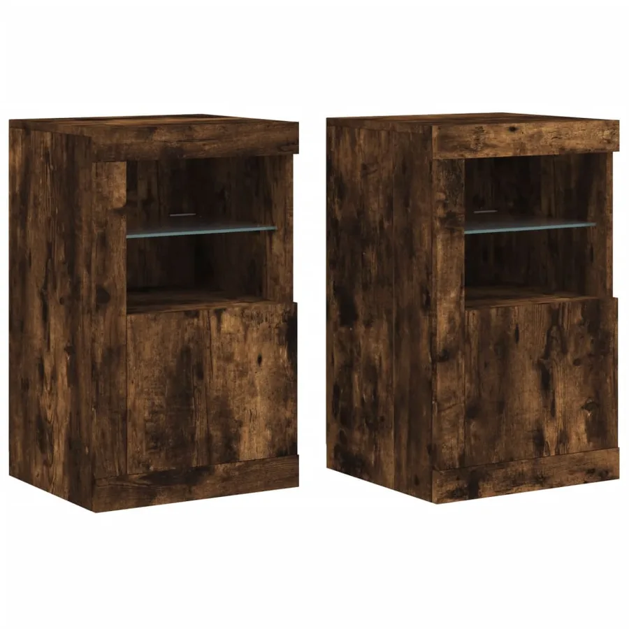 Armoires latérales et lumières LED 2 pcs chêne fumé - 2