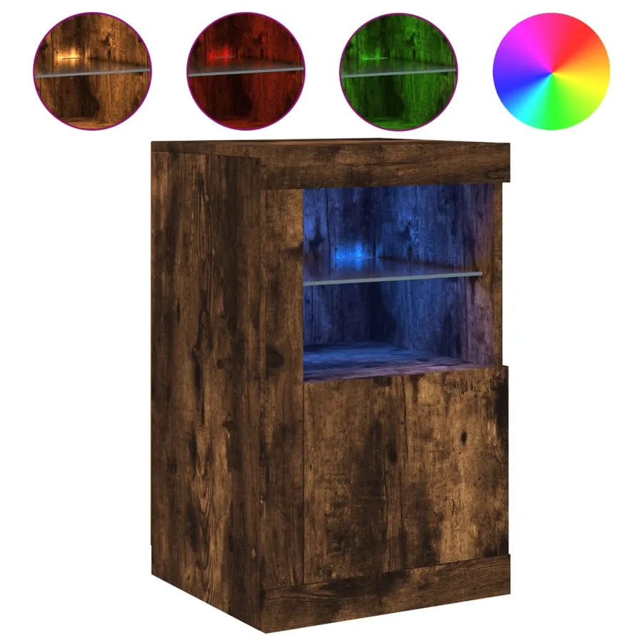 Armoires latérales et lumières LED 2 pcs chêne fumé - 5