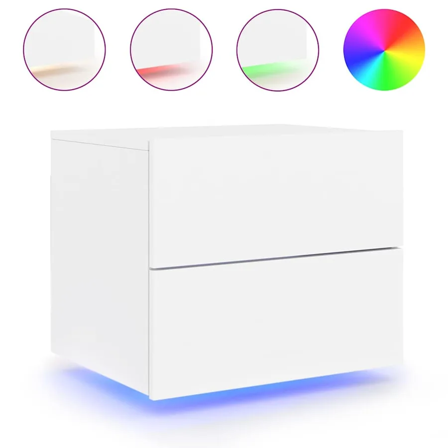 Table de chevet murale avec lumières LED blanc - 2