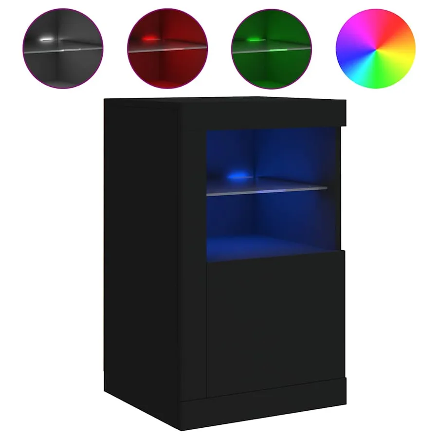 Armoire latérale avec lumières LED noir bois d'ingénierie - 5