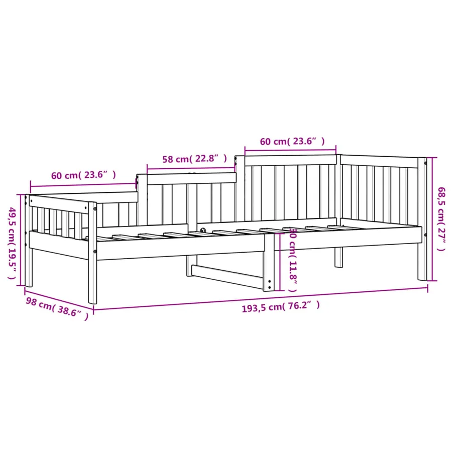 Lit de jour sans matelas noir 90x190 cm bois de pin massif - 11