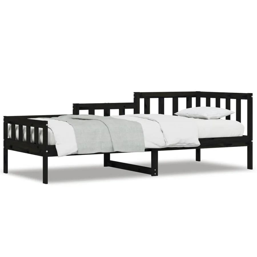 Lit de jour sans matelas noir 90x190 cm bois de pin massif - 2