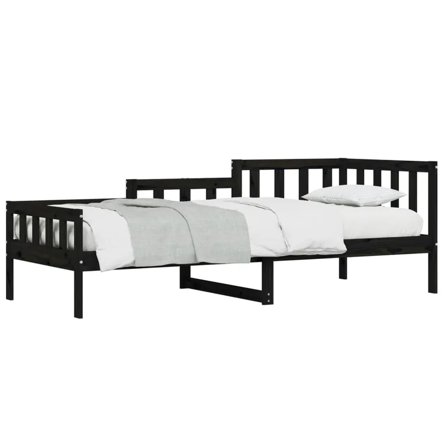 Lit de jour sans matelas noir 90x190 cm bois de pin massif - 3