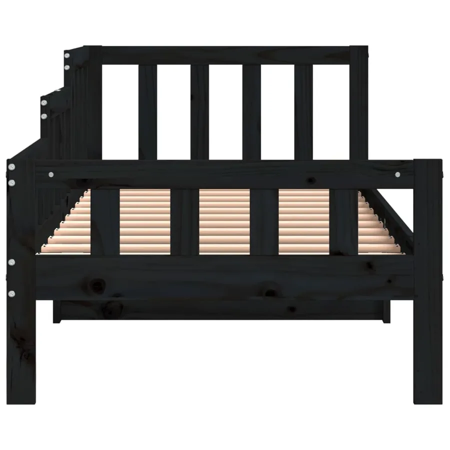 Lit de jour sans matelas noir 90x190 cm bois de pin massif - 6