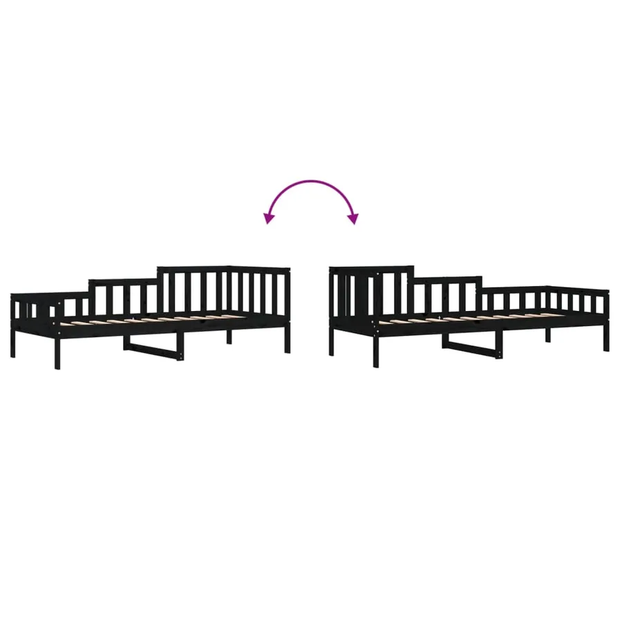 Lit de jour sans matelas noir 90x190 cm bois de pin massif - 8
