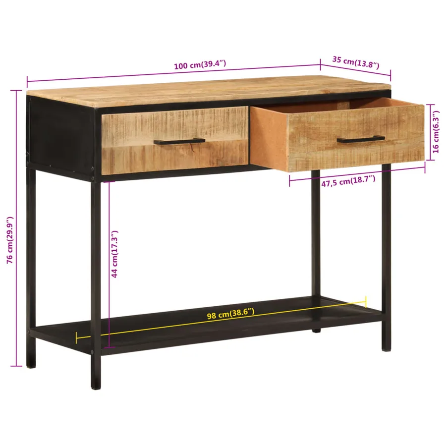 Table console 100x35x76 cm bois massif de manguier et fer - 9