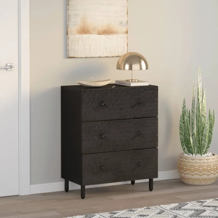 Armoire latérale noir 60x33x75 cm bois massif de manguier - 3