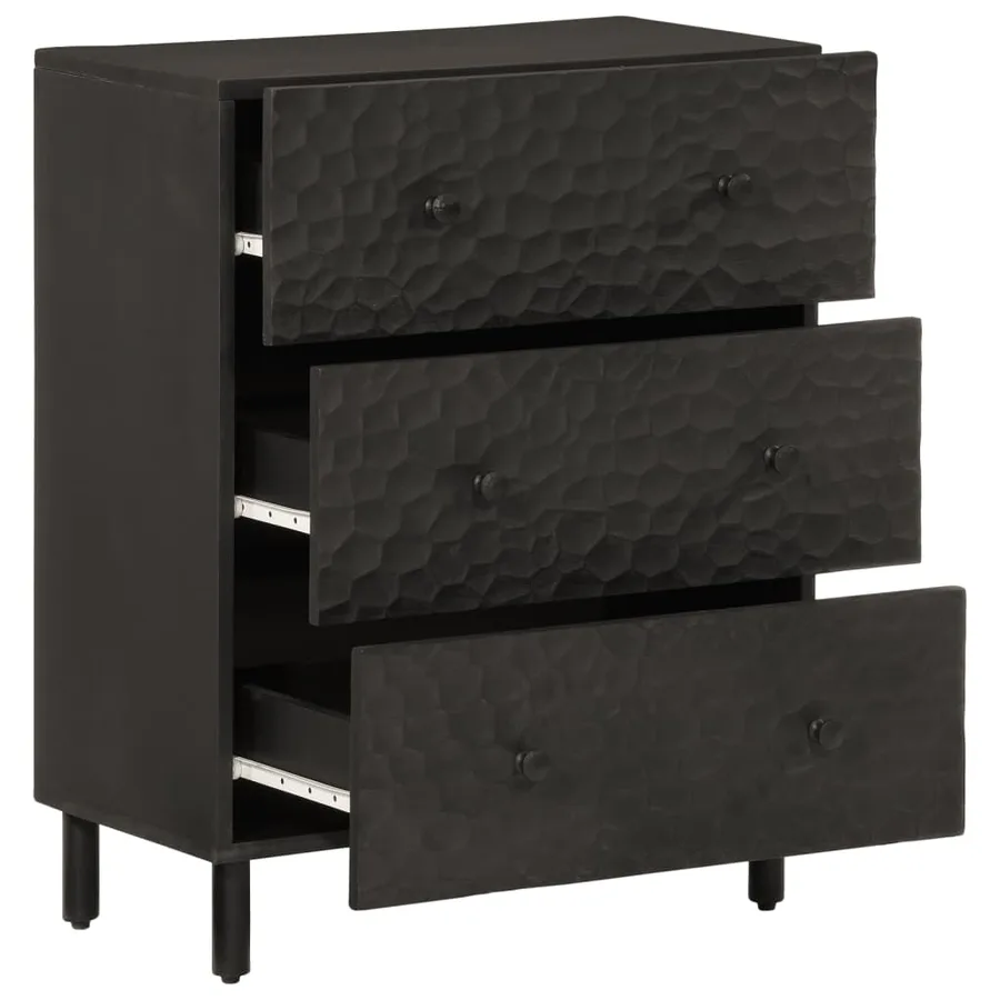 Armoire latérale noir 60x33x75 cm bois massif de manguier - 4