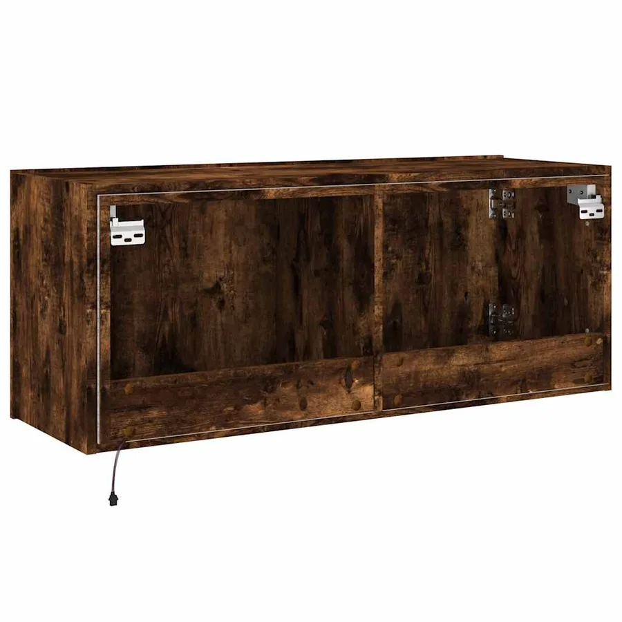 Meuble TV mural avec lumières LED chêne fumé 100x35x41 cm - 11